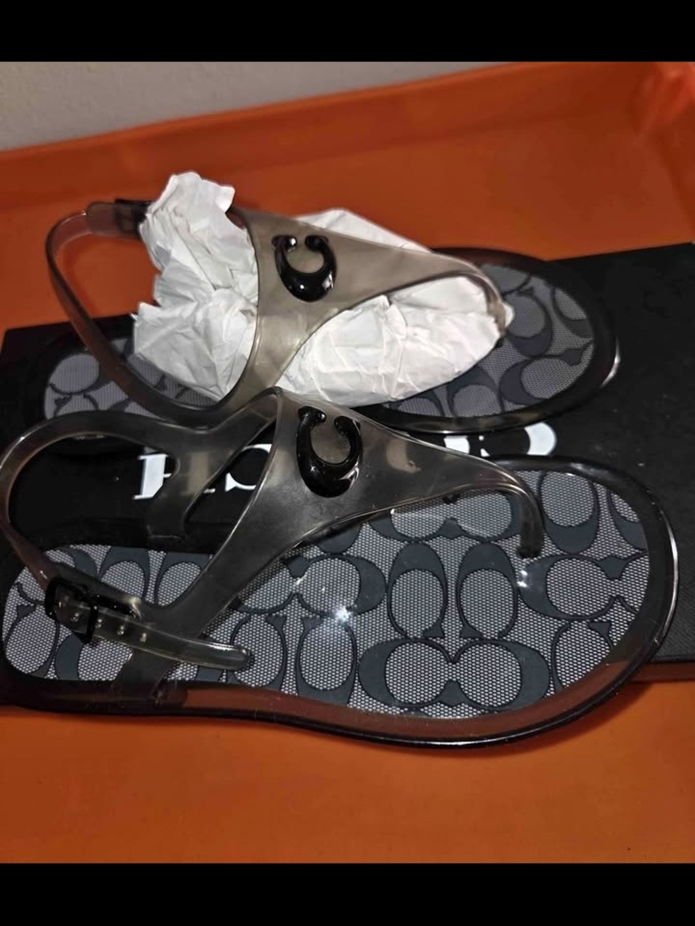Coach Smoky Gray Jelly Sandals with Signature 'C' Footbed